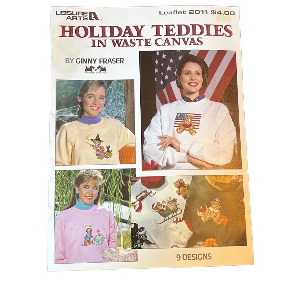 Leisure Arts #2011 Holiday Teddies in Waste Canvas Cross Stitch‎ Leaflet